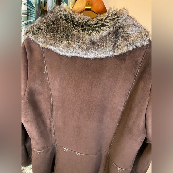 Vintage Apanage Faux Suede Fur Coat Jacket Leather Brown Shearling Sheepskin - Picture 6 of 16